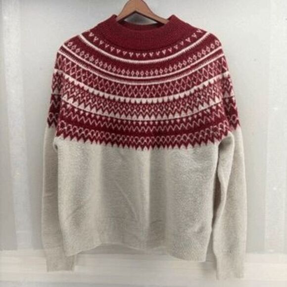 H & M Mens Large Red White Geometric Ski Sweater Well Worn Size Large - Picture 2 of 3